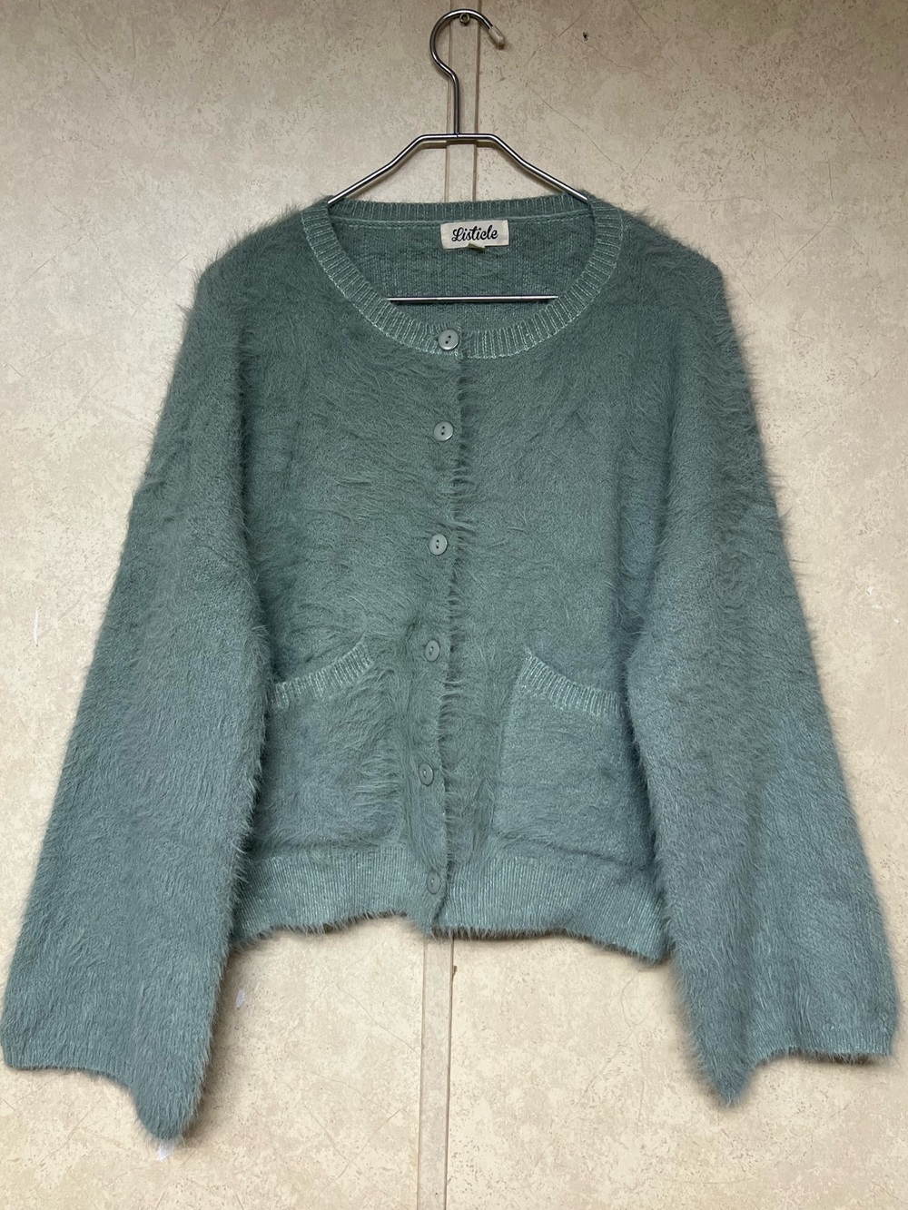 Listicle light green soft fuzzy button front cardigan sweater oversized - Picture 2 of 10